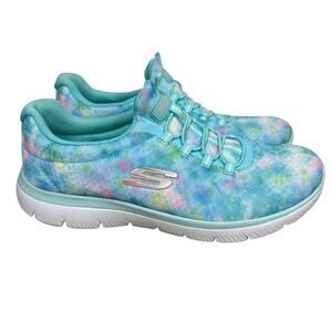 Skechers Summits Looking Groovy Womens 9.5 Slip On Sneakers Blue Pink Tie Dye